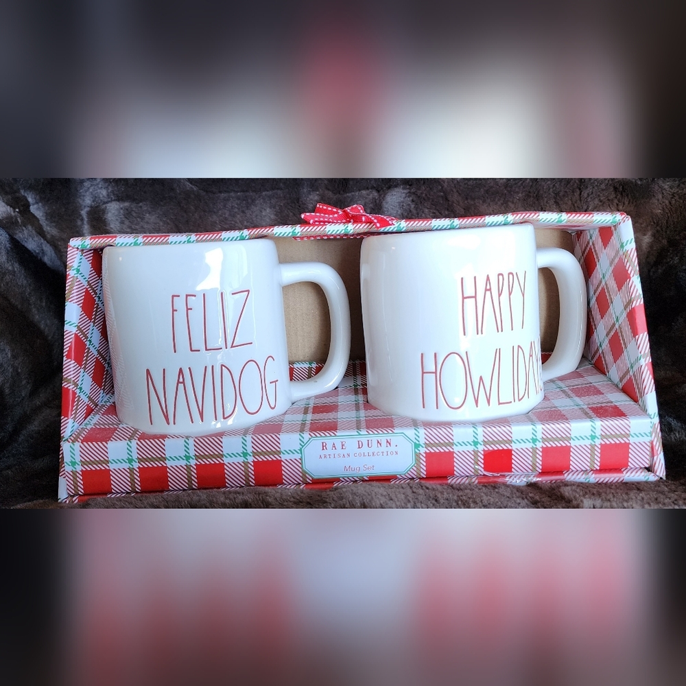 Rae Dunn Feliz Navidog and Happy Howlidays Mug gift set. New in box.